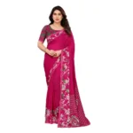 Pink Georgette Printed Saree for Women with Unstitched Blouse
