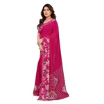 Generic Women's Georgette Printed Saree With Unstitched Blouse 5.5Mtr (Pink) - Image 4