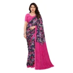 Blue Georgette Printed Saree for Women with Unstitched Blouse