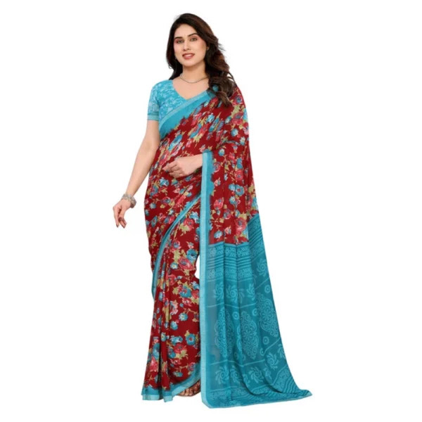 Maroon Georgette Printed Saree for Women with Unstitched Blouse