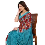 Generic Women's Georgette Printed Saree With Unstitched Blouse 5.5Mtr (Maroon) - Image 2