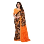 Mustard Georgette Printed Saree for Women with Unstitched Blouse