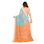 Generic Women's Georgette Printed Saree With Unstitched Blouse 5.5Mtr (Light Blue) - Image 3