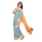 Generic Women's Georgette Printed Saree With Unstitched Blouse 5.5Mtr (Light Blue) - Image 2