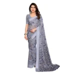 Grey Georgette Printed Saree with Unstitched Blouse