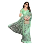 Generic Women's Georgette Printed Saree With Unstitched Blouse 5.5Mtr (Light Green) - Image 2