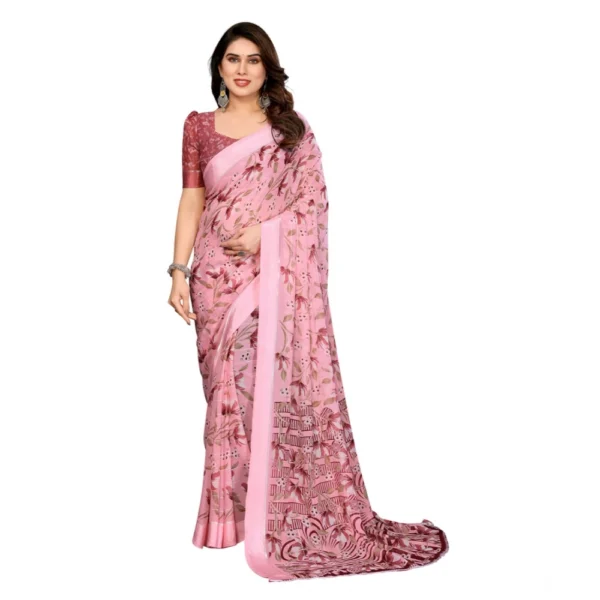 Pink Georgette Printed Saree for Women
