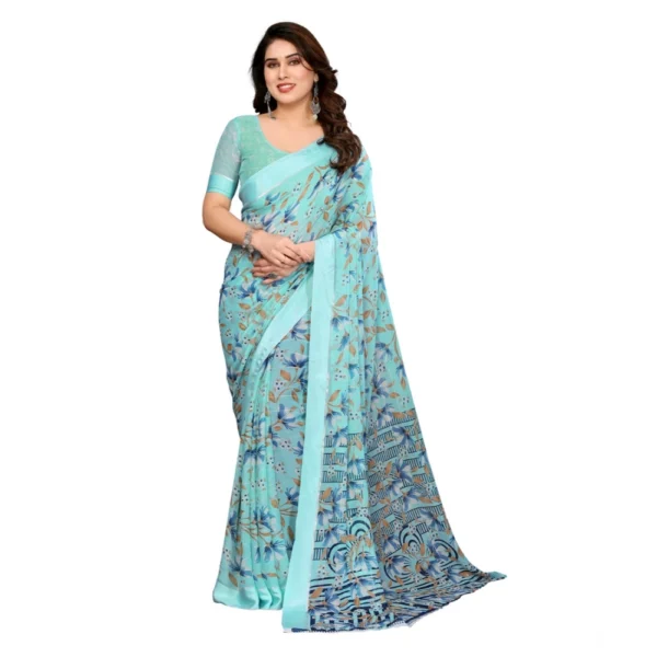 Blue Georgette Printed Saree for Women