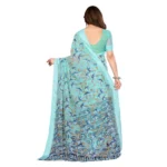 Generic Women's Georgette Printed Saree With Unstitched Blouse 5.5Mtr (Blue) - Image 3