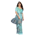 Generic Women's Georgette Printed Saree With Unstitched Blouse 5.5Mtr (Blue) - Image 2