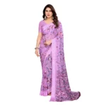 Purple Georgette Printed Saree for Women