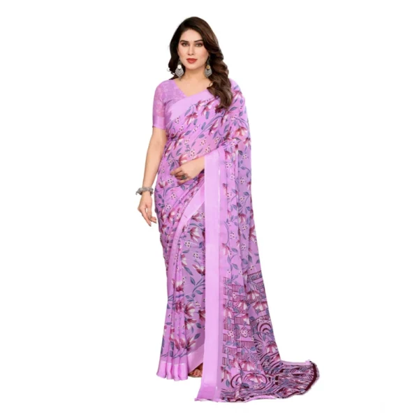 Purple Georgette Printed Saree for Women