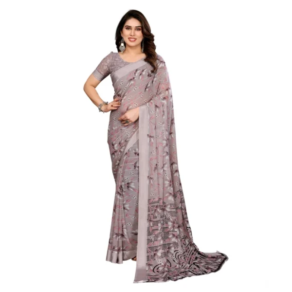 Grey Georgette Printed Saree for Women