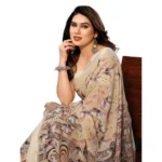 Generic Women's Georgette Printed Saree With Unstitched Blouse 5.5Mtr (Beige) - Image 2