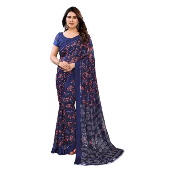 Blue Georgette Printed Saree for Women