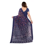 Generic Women's Georgette Printed Saree With Unstitched Blouse 5.5Mtr (Blue) - Image 3
