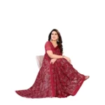 Generic Women's Georgette Printed Saree With Unstitched Blouse 5.5Mtr (Red) - Image 2