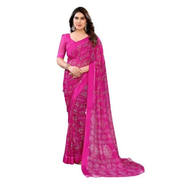 Pink Georgette Printed Saree for Women