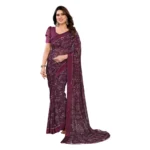 Wine Georgette Printed Saree for Women