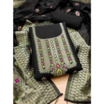Generic Women's Banarasi Silk Printed Unstitched Salwar Suit Material With Dupatta (Black, 3Mtrs) - Image 3
