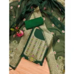 Generic Women's Banarasi Silk Printed Unstitched Salwar Suit Material With Dupatta (Bottle Green, 3Mtrs) - Image 2