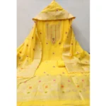 Generic Women's Banarasi Silk Printed Unstitched Salwar Suit Material With Dupatta (Yellow, 3Mtrs) - Image 3