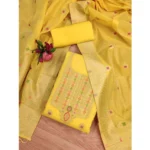 Generic Women's Banarasi Silk Printed Unstitched Salwar Suit Material With Dupatta (Yellow, 3Mtrs) - Image 4