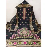 Generic Women's Banarasi Silk Printed Unstitched Salwar Suit Material With Dupatta (Black, 3Mtrs) - Image 4
