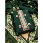 Generic Women's Banarasi Silk Printed Unstitched Salwar Suit Material With Dupatta (Bottle Green, 3Mtrs) - Image 3