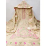 Generic Women's Banarasi Silk Printed Unstitched Salwar Suit Material With Dupatta (Cream, 3Mtrs) - Image 4
