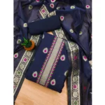 Navy Blue Banarasi Silk Unstitched Salwar Suit Material with Dupatta