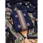 Generic Women's Banarasi Silk Printed Unstitched Salwar Suit Material With Dupatta (Navy Blue, 3Mtrs) - Image 3