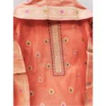Generic Women's Banarasi Silk Printed Unstitched Salwar Suit Material With Dupatta (Peach, 3Mtrs) - Image 2