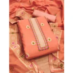 Generic Women's Banarasi Silk Printed Unstitched Salwar Suit Material With Dupatta (Peach, 3Mtrs) - Image 3