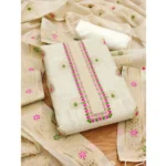 Generic Women's Banarasi Silk Printed Unstitched Salwar Suit Material With Dupatta (White, 3Mtrs) - Image 3