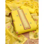 Generic Women's Banarasi Silk Printed Unstitched Salwar Suit Material With Dupatta (Yellow, 3Mtrs) - Image 3