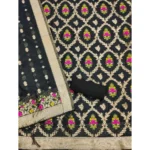 Generic Women's Banarasi Silk Printed Unstitched Salwar Suit Material With Dupatta (Black, 3Mtrs) - Image 2