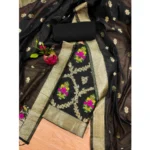 Generic Women's Banarasi Silk Printed Unstitched Salwar Suit Material With Dupatta (Black, 3Mtrs) - Image 4