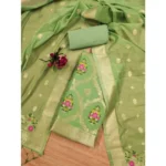 Pista Banarasi Silk Unstitched Salwar Suit Material with Dupatta