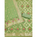 Generic Women's Banarasi Silk Printed Unstitched Salwar Suit Material With Dupatta (Pista, 3Mtrs) - Image 2