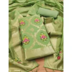 Generic Women's Banarasi Silk Printed Unstitched Salwar Suit Material With Dupatta (Pista, 3Mtrs) - Image 4