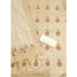 Generic Women's Banarasi Silk Printed Unstitched Salwar Suit Material With Dupatta (White, 3Mtrs) - Image 3