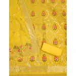 Generic Women's Banarasi Silk Printed Unstitched Salwar Suit Material With Dupatta (Yellow, 3Mtrs) - Image 3