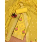 Generic Women's Banarasi Silk Printed Unstitched Salwar Suit Material With Dupatta (Yellow, 3Mtrs) - Image 4