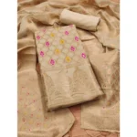 Generic Women's Banarasi Silk Printed Unstitched Salwar Suit Material With Dupatta (Cream, 3Mtrs) - Image 4