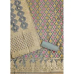 Generic Women's Banarasi Silk Printed Unstitched Salwar Suit Material With Dupatta (Grey, 3Mtrs) - Image 3