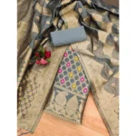 Generic Women's Banarasi Silk Printed Unstitched Salwar Suit Material With Dupatta (Grey, 3Mtrs) - Image 4