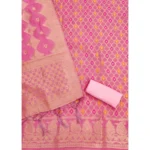 Generic Women's Banarasi Silk Printed Unstitched Salwar Suit Material With Dupatta (Pink, 3Mtrs) - Image 3