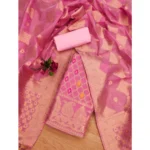 Generic Women's Banarasi Silk Printed Unstitched Salwar Suit Material With Dupatta (Pink, 3Mtrs) - Image 4