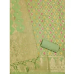 Generic Women's Banarasi Silk Printed Unstitched Salwar Suit Material With Dupatta (Pista, 3Mtrs) - Image 2